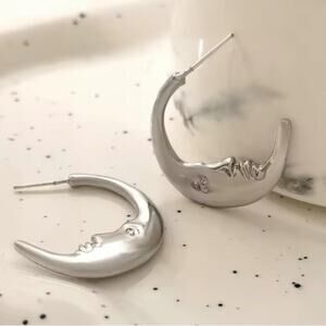 Silver Moon Hoop Minimalist Earrings